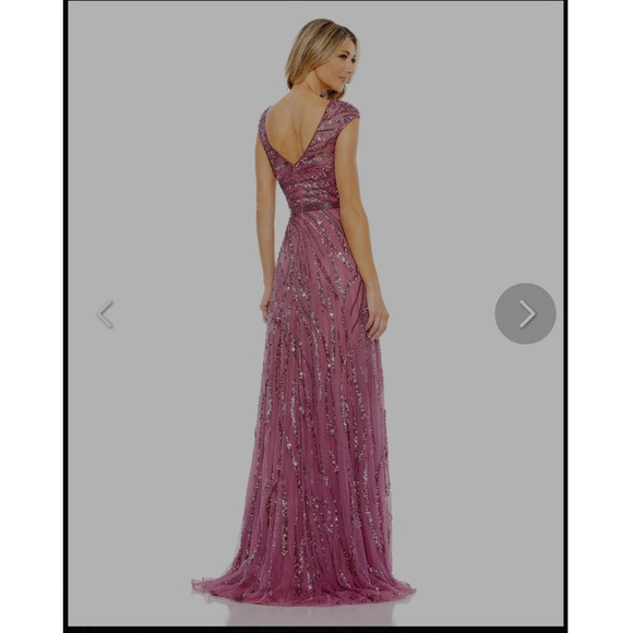 Mac Duggal 5445 Purple Pink Plum 8 Cap Sleeve Embellished Evening Gown Dress - Picture 10 of 12